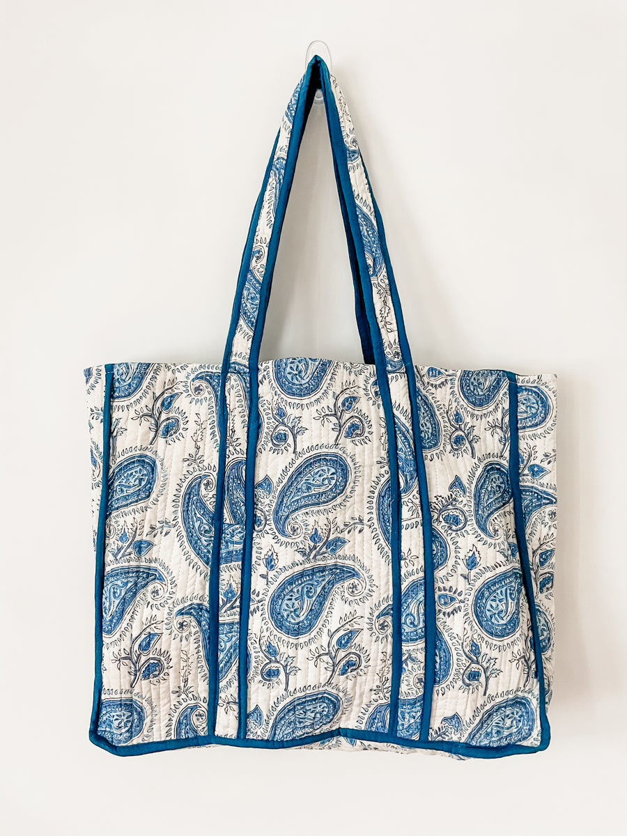 Blue Paisley Block Print Tote Bag